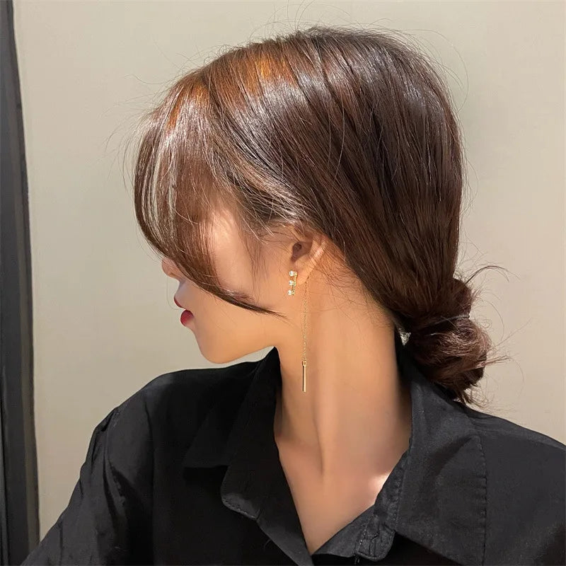 Elegant Pearl Long Tassel Drop Earrings – Fashion Metal Chain Jewelry for Women