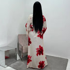 Elariah Arabesque Floral Bell Sleeve Abaya Dress – Elegant Modest Maxi Kaftan for Eid, Ramadan & Occasion Wear