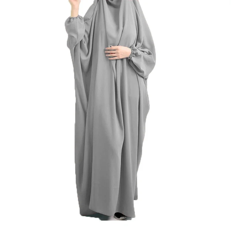 Elariah Women's Hooded Prayer Abaya with Long Khimar Hijab | Modest Islamic Prayer Garment | Loose Fit Nida Fabric