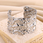 Bracelet manchette vintage irrégulier en or – Jonc ouvert en acier inoxydable pour femmes et hommes