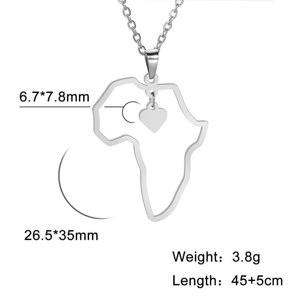 Trendy African Map Pendant Necklace for Women – Stainless Steel Geometric Motherland Necklace, Gold, Rose Gold, or Steel Color