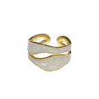 Bague ajustable géométrique vintage en émail blanc – Bague cocktail ouverte irrégulière pour femme