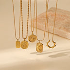 French Vintage Star & Moon Necklace – 316L Stainless Steel Celestial Pendant Chain (Unisex, Gold Tone) | ELARIAH