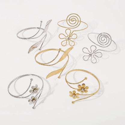 Punk-Inspired Adjustable Leaf & Flower Arm Cuff Bracelet – Bold Metal Upper Arm Bangle for Women