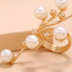 Bague géométrique vintage à double couche en perles blanches – Bague imposante pour femme