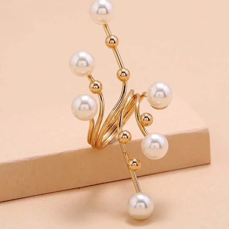 Bague géométrique vintage à double couche en perles blanches – Bague imposante pour femme