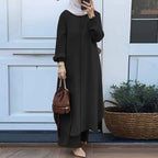 Elariah Modest Co-Ord Abaya Set – Long Sleeve Button Shirt & Wide-Leg Trousers | Casual Islamic Outfit for Women