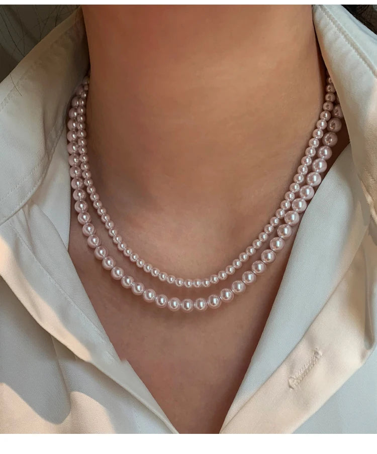 Rose Purple Simulated Pearl Beaded Necklace – Elegant Gold Plated Clavicle Chain for Women