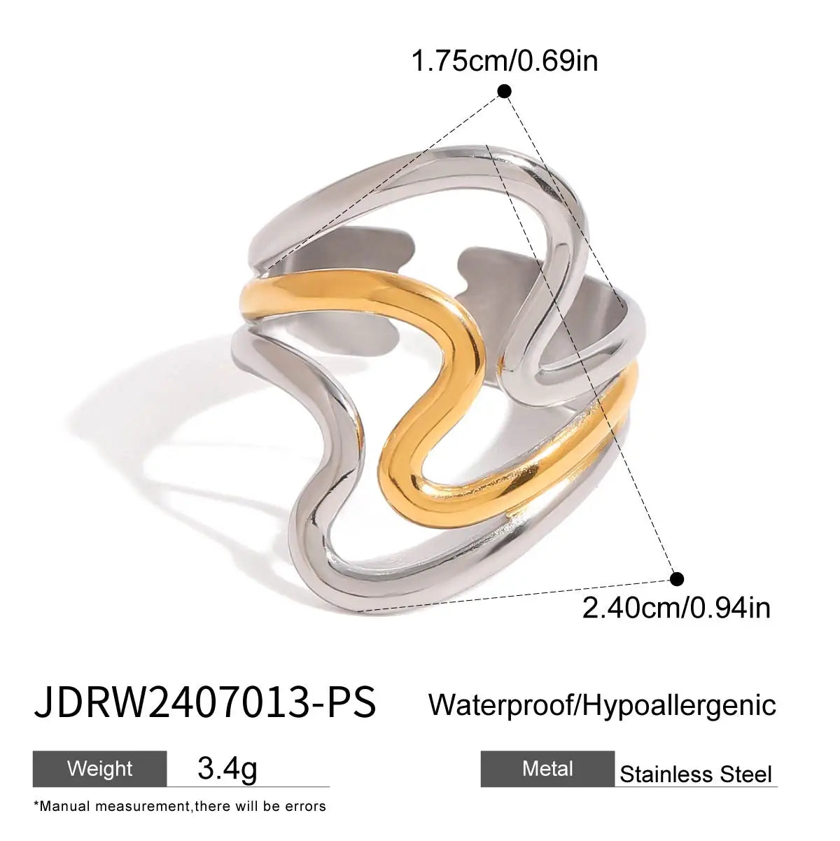 Minimalist Two-Tone Irregular Ring – 18K Gold Plated Stainless Steel Women’s Stackable Jewelry