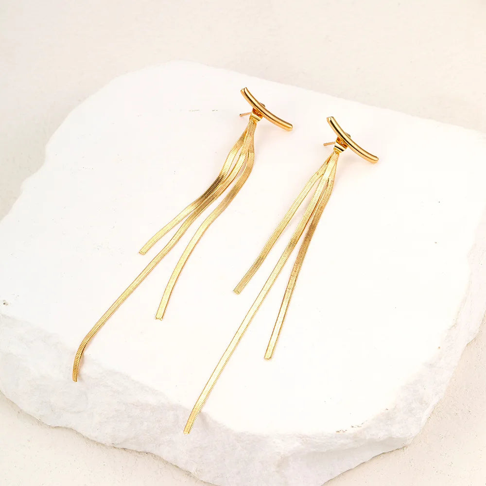 Gold Bling Tassel Statement Earrings – Elegant Long Drop Design for Women