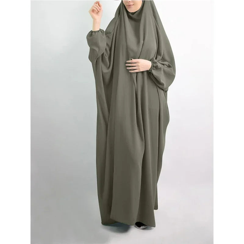 Elariah Women's Hooded Prayer Abaya with Long Khimar Hijab | Modest Islamic Prayer Garment | Loose Fit Nida Fabric