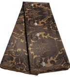 African Damask Lace Fabric (2.5 or 5 Yards) – Thick Jacquard Brocade for Aso Oke, Headwrap & Bridal Dresses