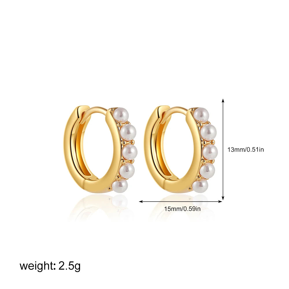 2-Pair Set Vintage Pearl Dangle Hoop Earrings – 18K Gold Plated Stainless Steel Hoops for Women