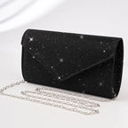 Elariah Shimmer Envelope Clutch Bag – Silver Glitter Evening Handbag with Chain Strap for Weddings & Party Wear