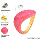 Chunky Enamel Twist Ring for Women – Gold Plated Stainless Steel Open Crossover Statement Ring, Waterproof Stackable Band (Blue/Green/Pink)