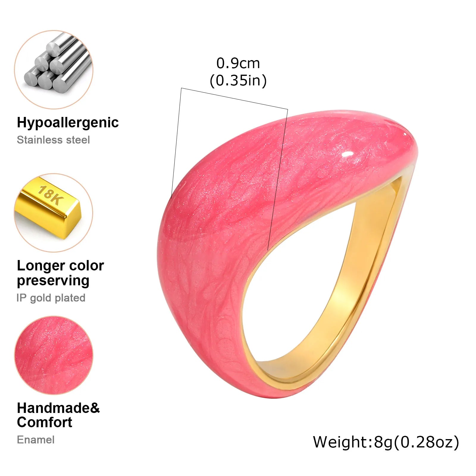 Chunky Enamel Twist Ring for Women – Gold Plated Stainless Steel Open Crossover Statement Ring, Waterproof Stackable Band (Blue/Green/Pink)