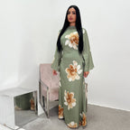 Elariah Arabesque Floral Bell Sleeve Abaya Dress – Elegant Modest Maxi Kaftan for Eid, Ramadan & Occasion Wear