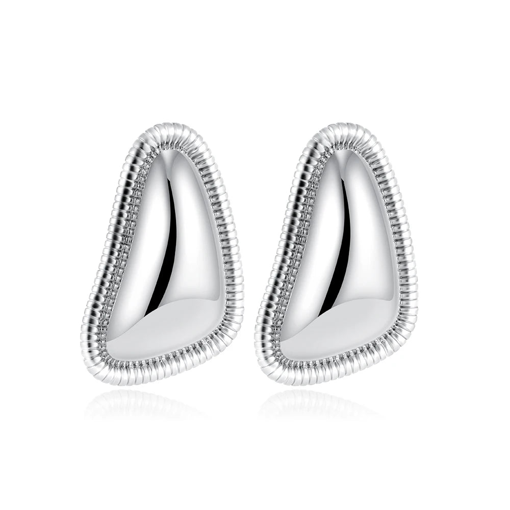 Vintage Irregular Triangle Stud Earrings for Women – Stainless Steel Chunky Geometric Earrings, 18K Gold or Silver Plated Minimalist Statement Studs