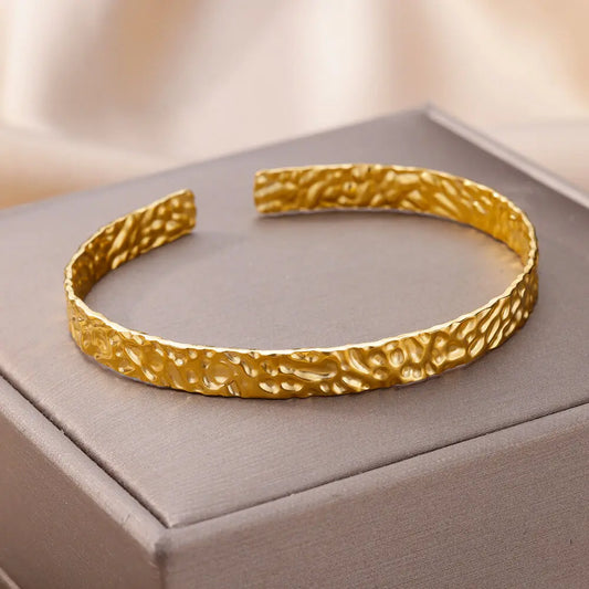Luxury Adjustable Stainless Steel Bangle Bracelet – Waterproof Gold Cuff Jewelry for Women