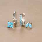 3-Piece Stainless Steel Flower Drop Earrings Set with Cubic Zirconia – Hypoallergenic Floral Dangle Earrings for Women