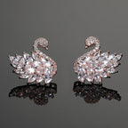Swan Zircon Stud Earrings for Women – Gold Plated Copper Long Swan Earrings with Micro-Pavé Cubic Zirconia | Elegant Goddess Style Jewelry