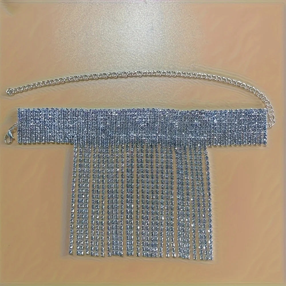 Rhinestone Tassel Anklet for Women – Sparkling Crystal Chain Anklet, Elegant Party & Bridal Foot Jewelry