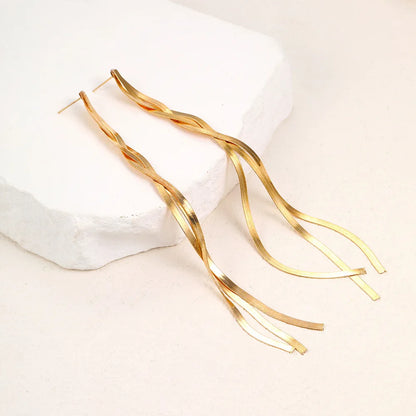 Gold Bling Tassel Statement Earrings – Elegant Long Drop Design for Women