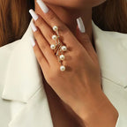 Bague géométrique vintage à double couche en perles blanches – Bague imposante pour femme