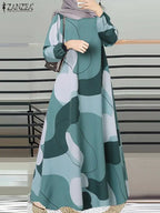 Robe Kaftan Longue Imprimée Femme Elariah – Coupe Ample Manches Longues Col Rond Abaya Modeste Coupe Trapèze