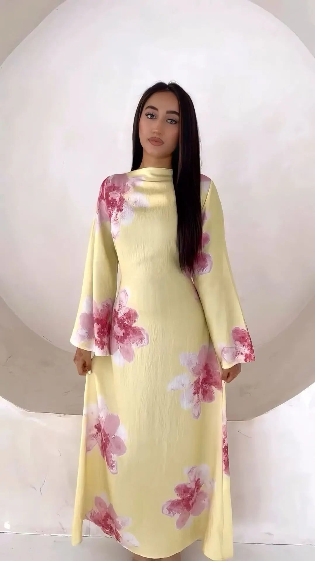 Elariah Floral Print Modest Kaftan Abaya Dress – Long Sleeve Maxi Jalabiya for Eid, Ramadan & Special Occasions