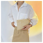Elariah Woven Straw Wristlet Clutch Bag – Bohemian Summer Beach Handbag with Zipper (White, Khaki, Beige)