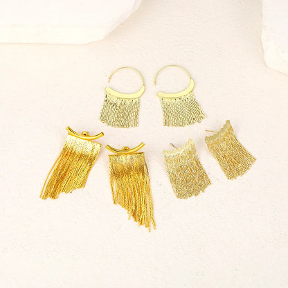 Gold Bling Tassel Statement Earrings – Elegant Long Drop Design for Women