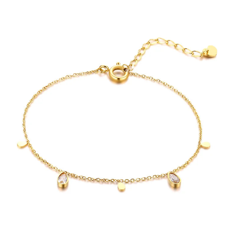 Minimalist Cross, Crescent Moon & Star Charm Bracelet for Women – Stainless Steel Thin Chain Adjustable Gold Layered Bracelet