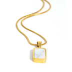 Double-Sided Square Pendant Necklace – 18K Gold Plated Stainless Steel, Hypoallergenic Jewelry for Women