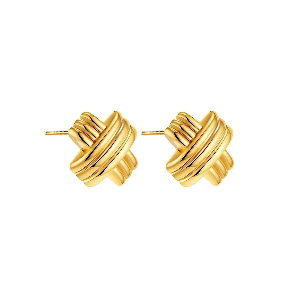 18K Gold Plated Stainless Steel Multilayer Circle Knot Drop Earrings for Women – Textured Statement Round Earrings