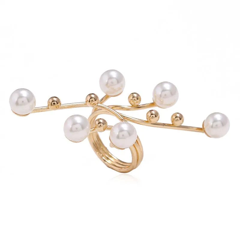 Bague géométrique vintage à double couche en perles blanches – Bague imposante pour femme