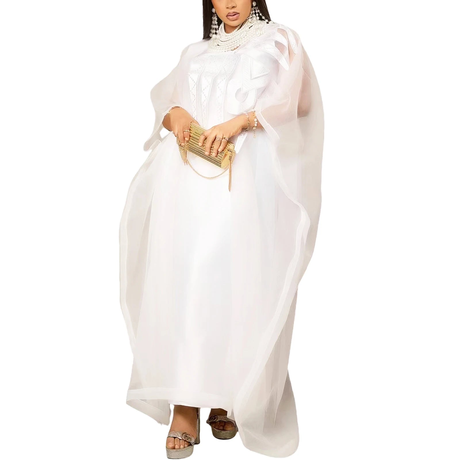 Elariah White Embroidered African Abaya Dress – Elegant Modest Maxi Kaftan for Women (Plus Size, Party & Church Wear)