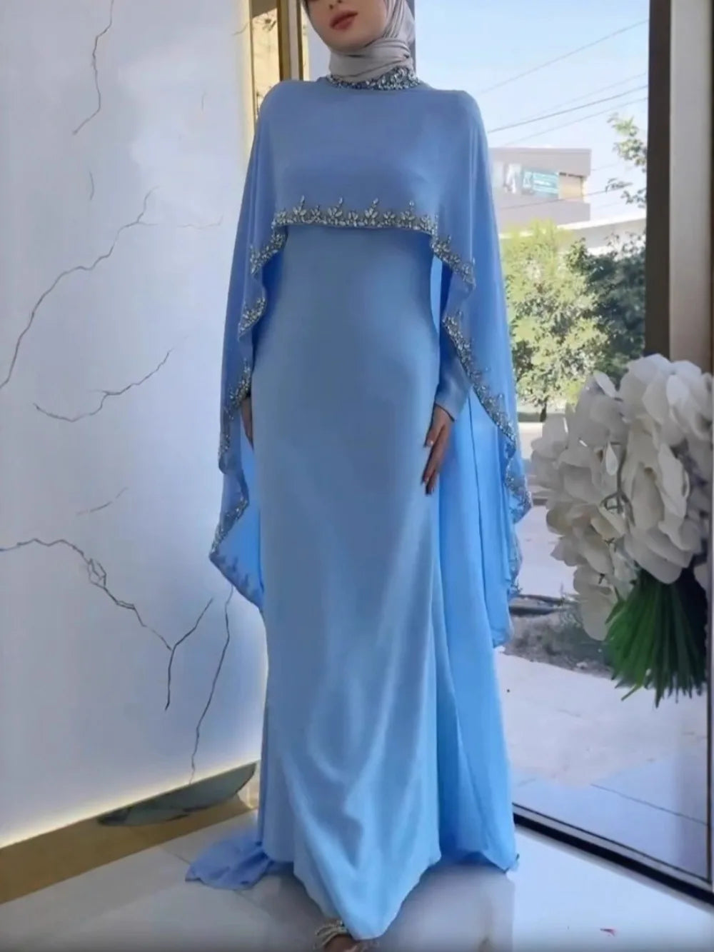Elariah Embroidered Modest Abaya Dress for Women – Elegant Long Sleeve Kaftan Maxi Dress for Eid, Ramadan & Special Occasions