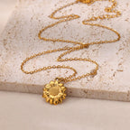 Sunflower Pendant Geometric Necklace – Stainless Steel Clavicle Chain for Women