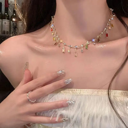 Luxury Shiny Zircon Square Choker Necklace for Women – Exquisite Crystal Jewelry Gift for Weddings, Parties & Daily Wear