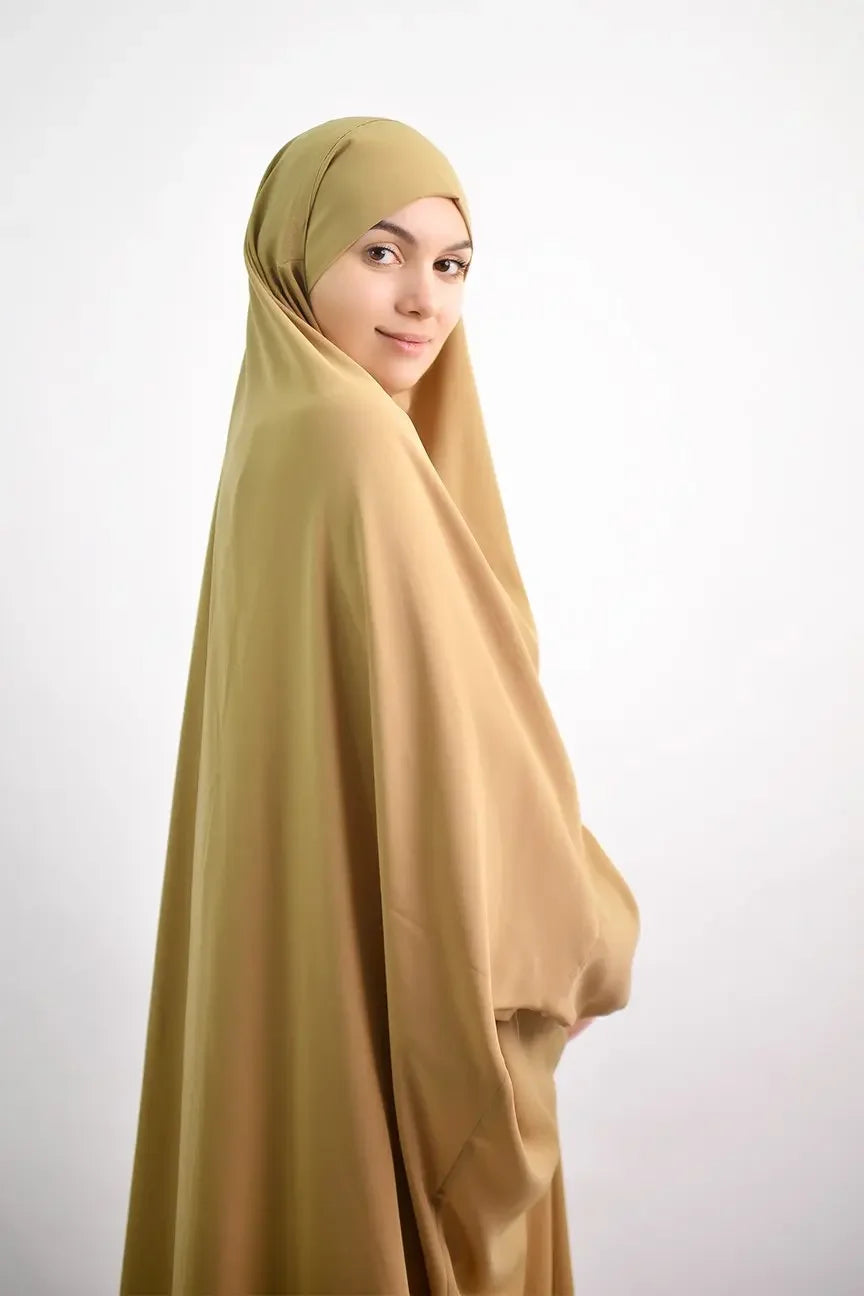 Elariah Women's Hooded Prayer Abaya with Long Khimar Hijab | Modest Islamic Prayer Garment | Loose Fit Nida Fabric