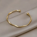 Minimalist Twisted Gold Cuff Bangle Bracelet for Women – Elegant Open Bangle Jewelry