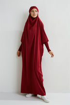 Elariah Hooded Modest Abaya Dress – Loose Fit One-Piece Jilbab with Smocked Sleeves (Black)