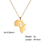 Collier pendentif tendance carte d'Afrique pour femme – Collier géométrique en acier inoxydable, coloris or, or rose ou acier.
