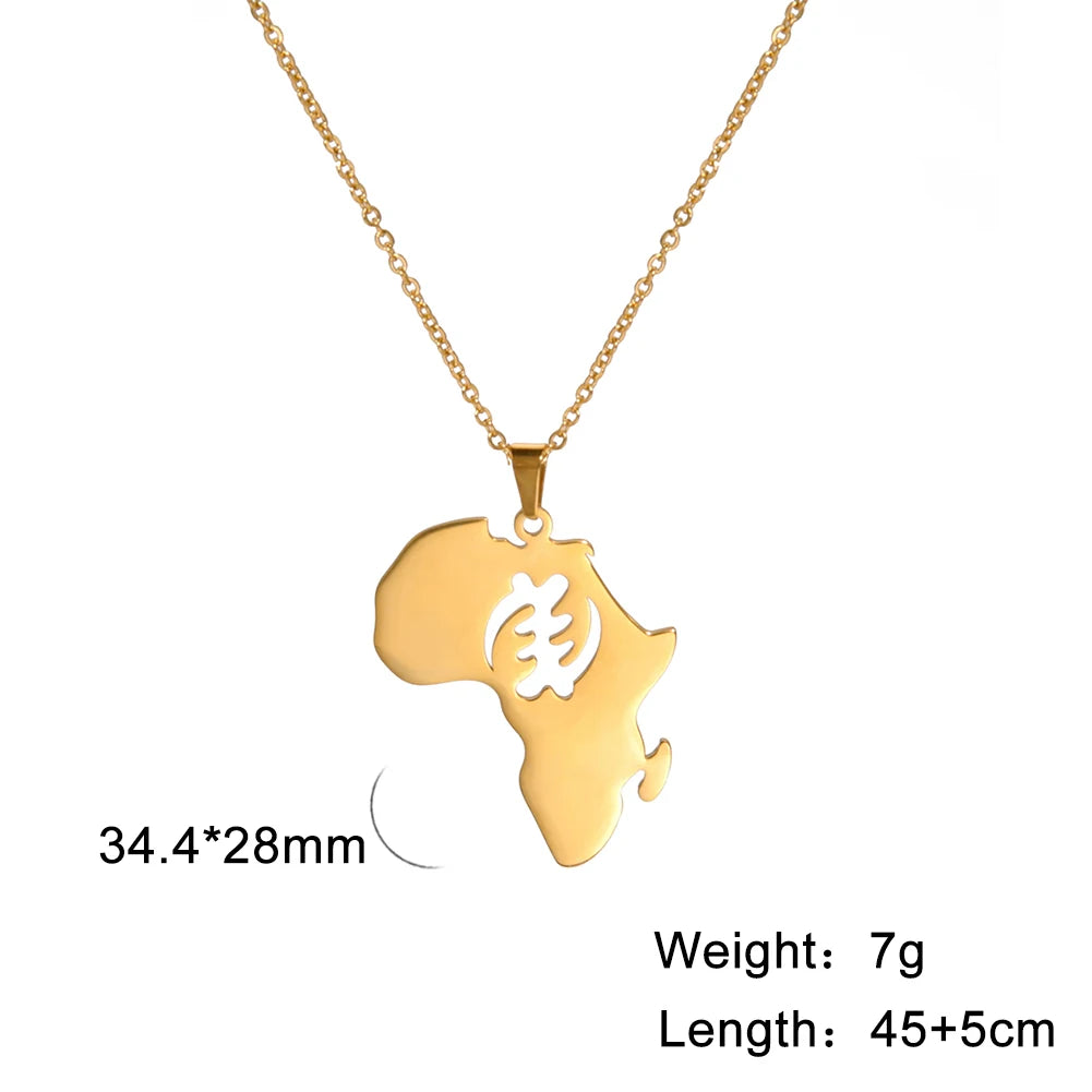 Trendy African Map Pendant Necklace for Women – Stainless Steel Geometric Motherland Necklace, Gold, Rose Gold, or Steel Color