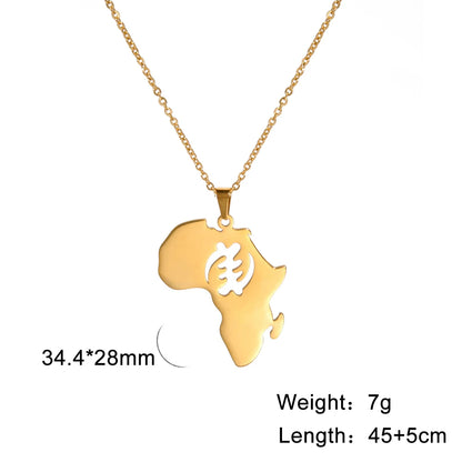 Trendy African Map Pendant Necklace for Women – Stainless Steel Geometric Motherland Necklace, Gold, Rose Gold, or Steel Color