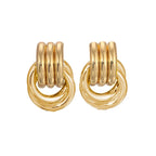 18K Gold Plated Stainless Steel Multilayer Circle Knot Drop Earrings for Women – Textured Statement Round Earrings