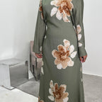 Elariah Arabesque Floral Bell Sleeve Abaya Dress – Elegant Modest Maxi Kaftan for Eid, Ramadan & Occasion Wear