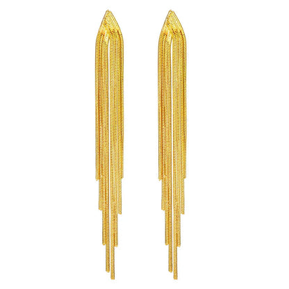 Gold Bling Tassel Statement Earrings – Elegant Long Drop Design for Women