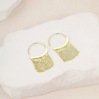 Gold Bling Tassel Statement Earrings – Elegant Long Drop Design for Women